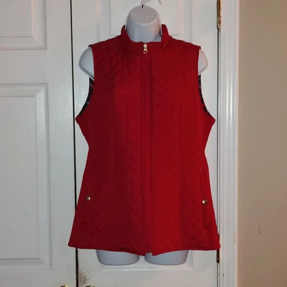 Kim Rogers red quilted  zipper  vest  Sz S